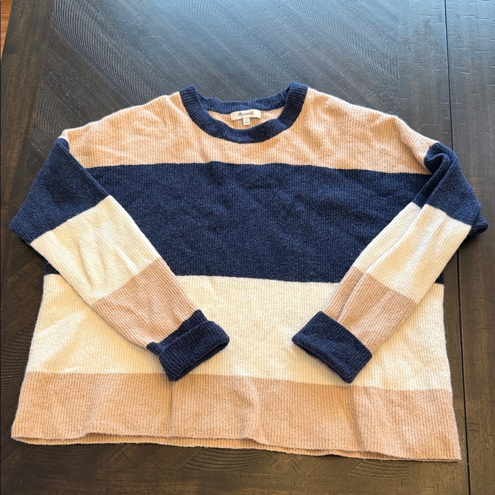 Madewell Striped Navy and Beige Sweater - Medium